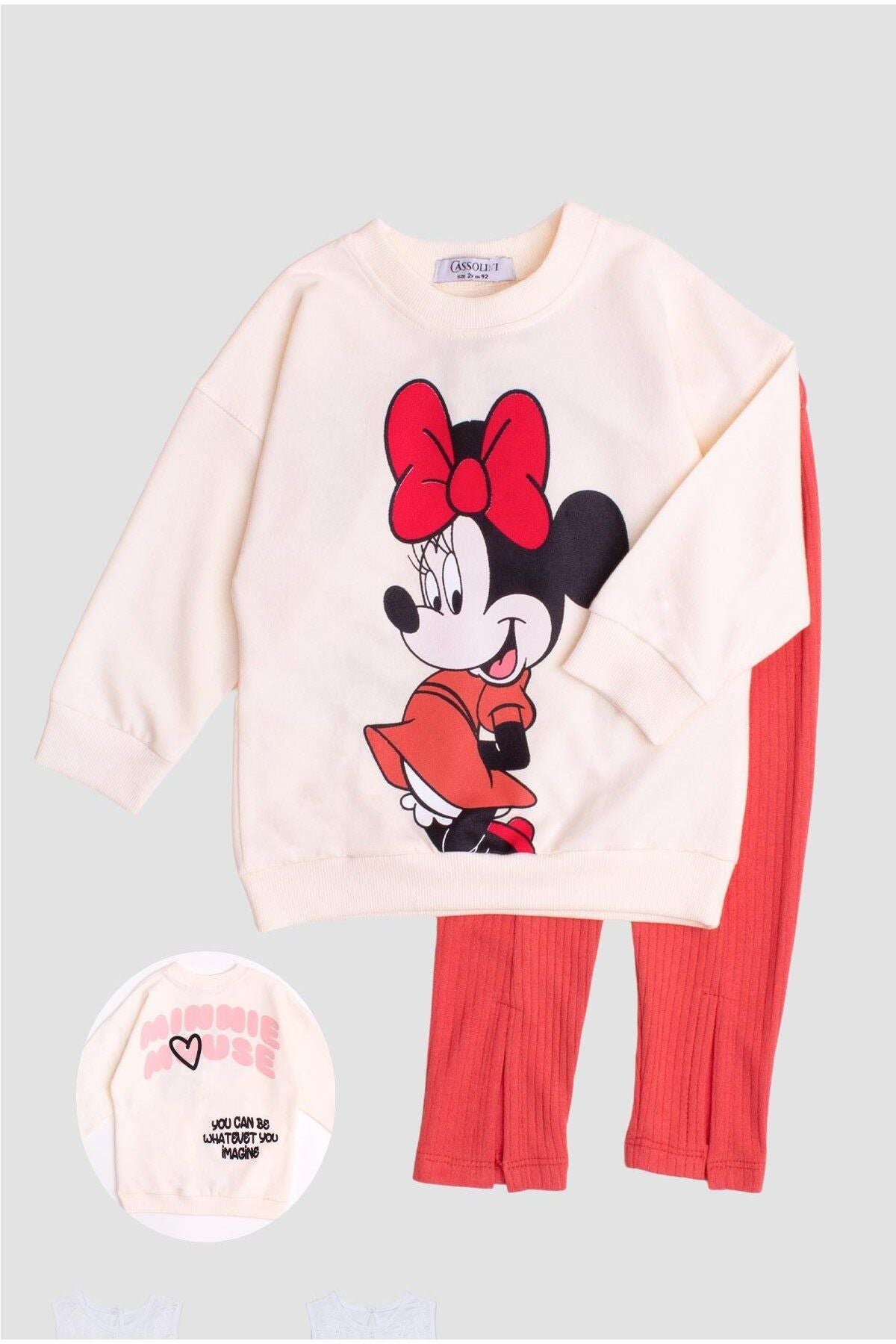 Minnie Mause Büyük Baskılı Oversize Alt Üst Bebek Çocuk Eşorfman Takımı